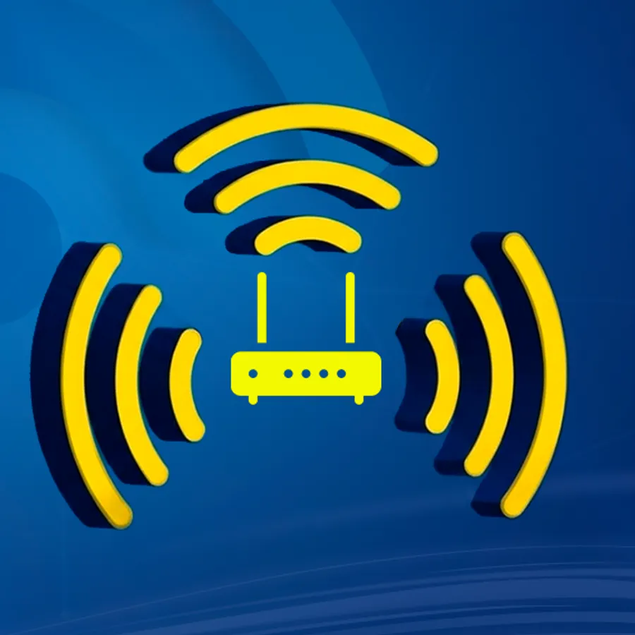 Ilustração de roteador emitindo sinal de Wi-Fi para os dois lados e para cima